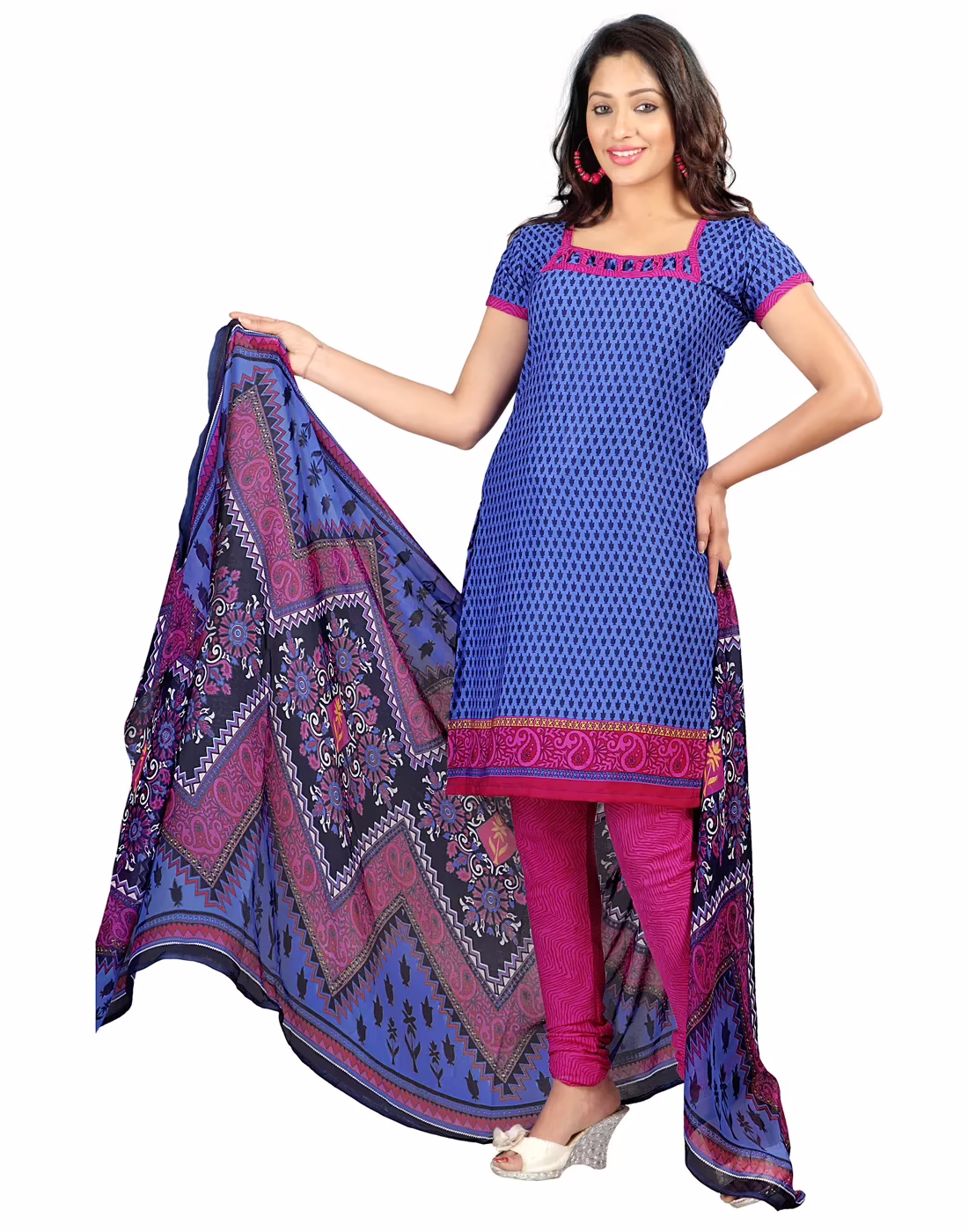 Lookslady Printed Blue Crepe Dress-Material