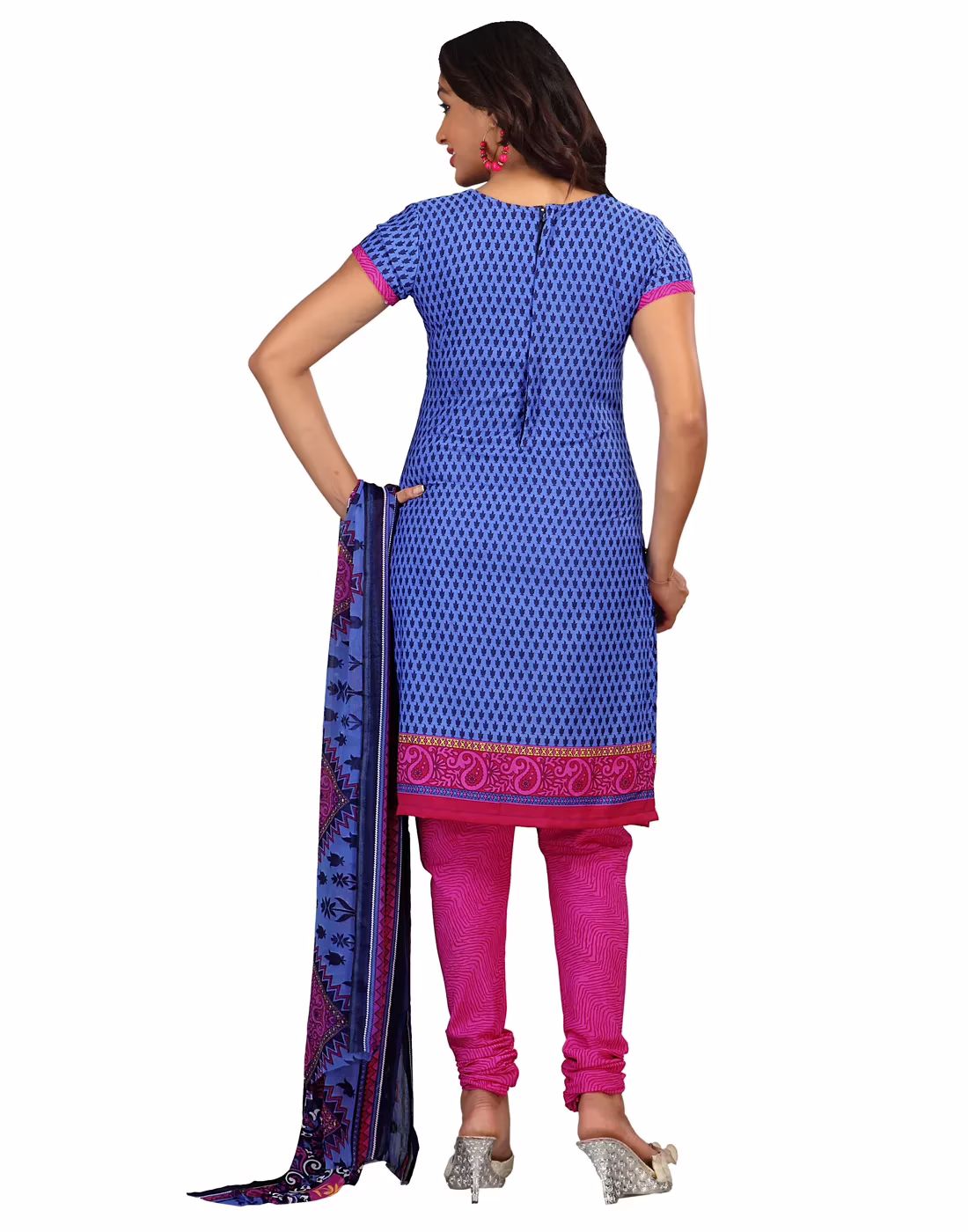 Lookslady Printed Blue Crepe Dress-Material