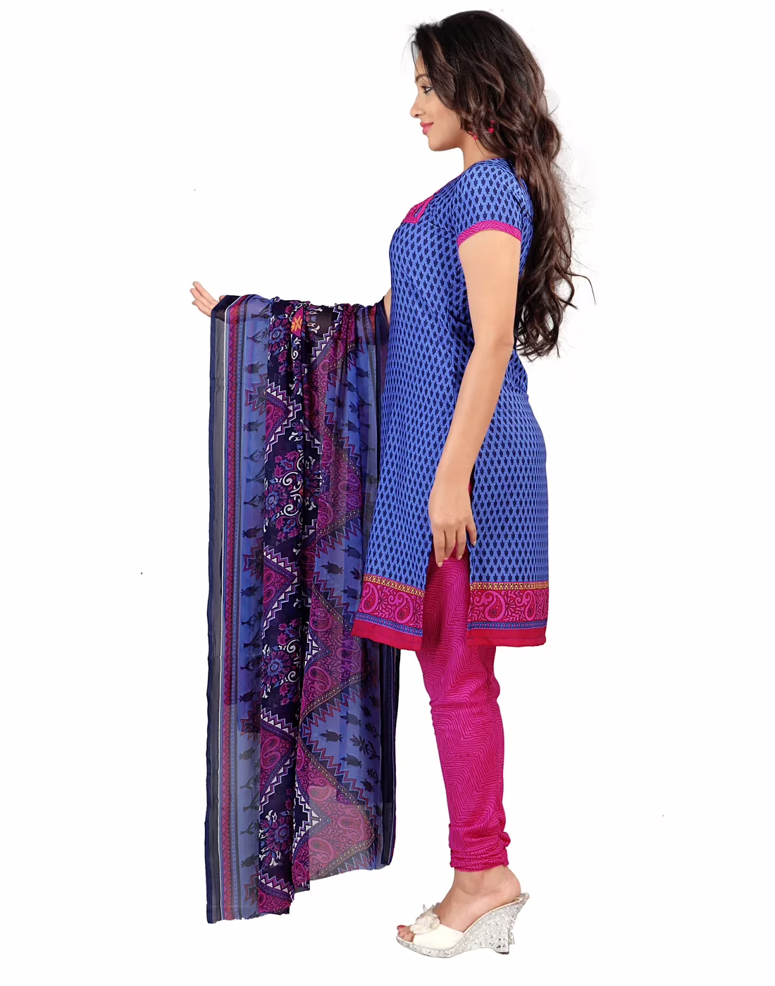 Lookslady Printed Blue Crepe Dress-Material