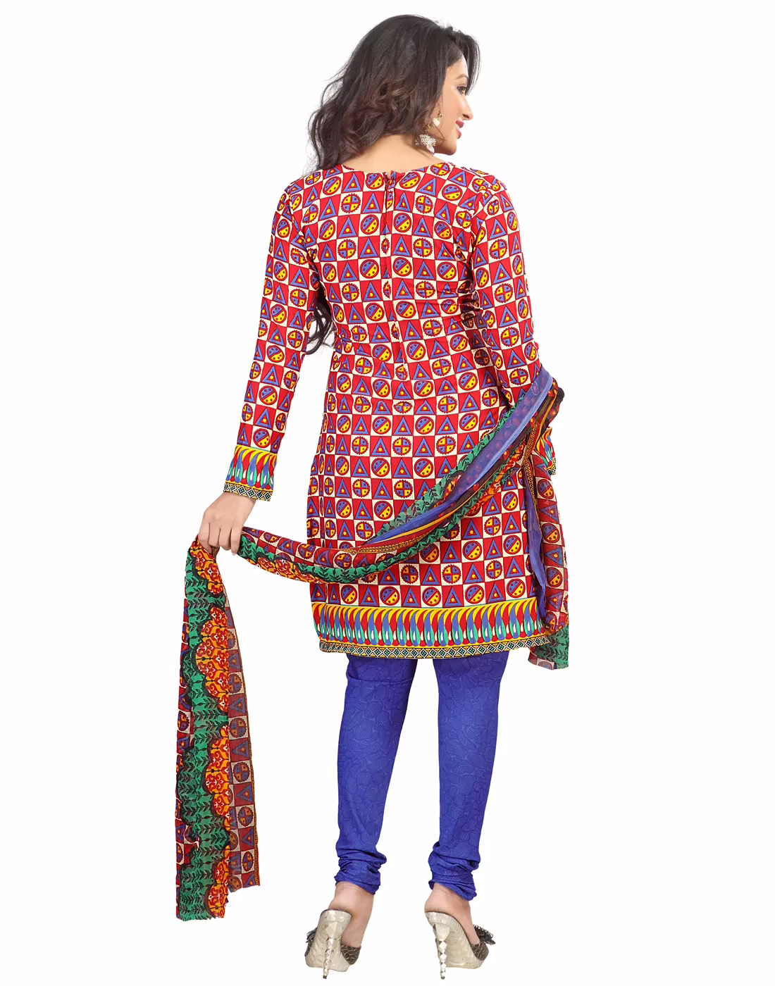 Lookslady Printed Red Crepe Dress-Material