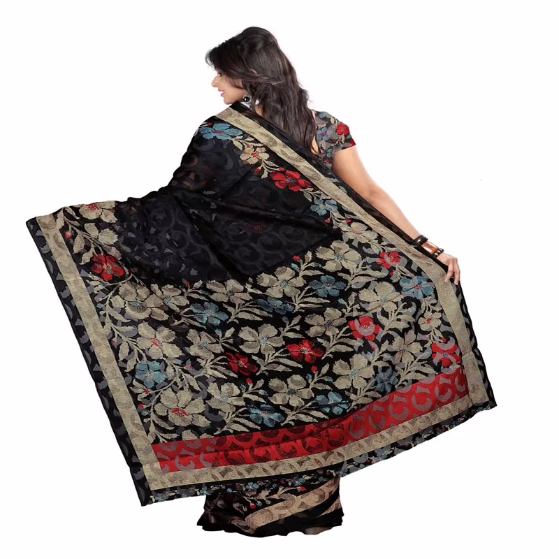 Lookslady Printed Black jacquard saree