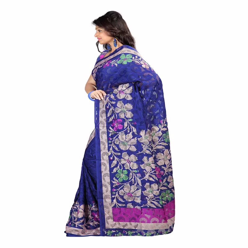 Lookslady Printed Blue jacquard saree