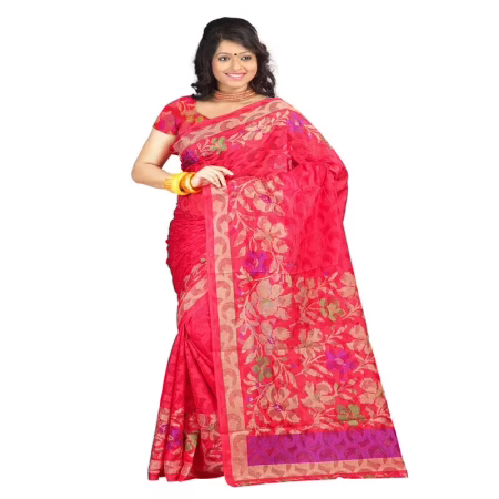 Lookslady Printed Red jacquard saree