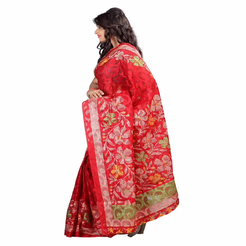 Lookslady Printed Maroon jacquard saree