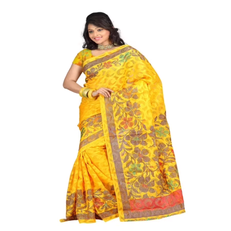Lookslady Printed Yellow jacquard saree
