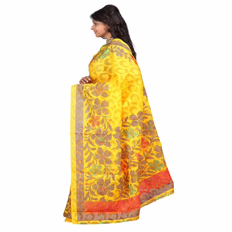 Lookslady Printed Yellow jacquard saree