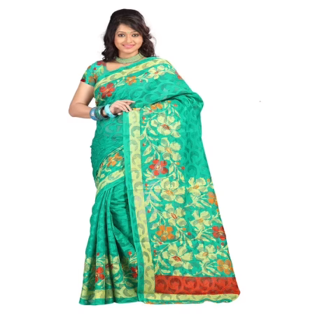 Lookslady Printed Turquoise jacquard saree