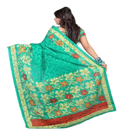 Lookslady Printed Turquoise jacquard saree