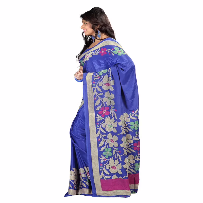 Lookslady Printed Blue Crepe saree