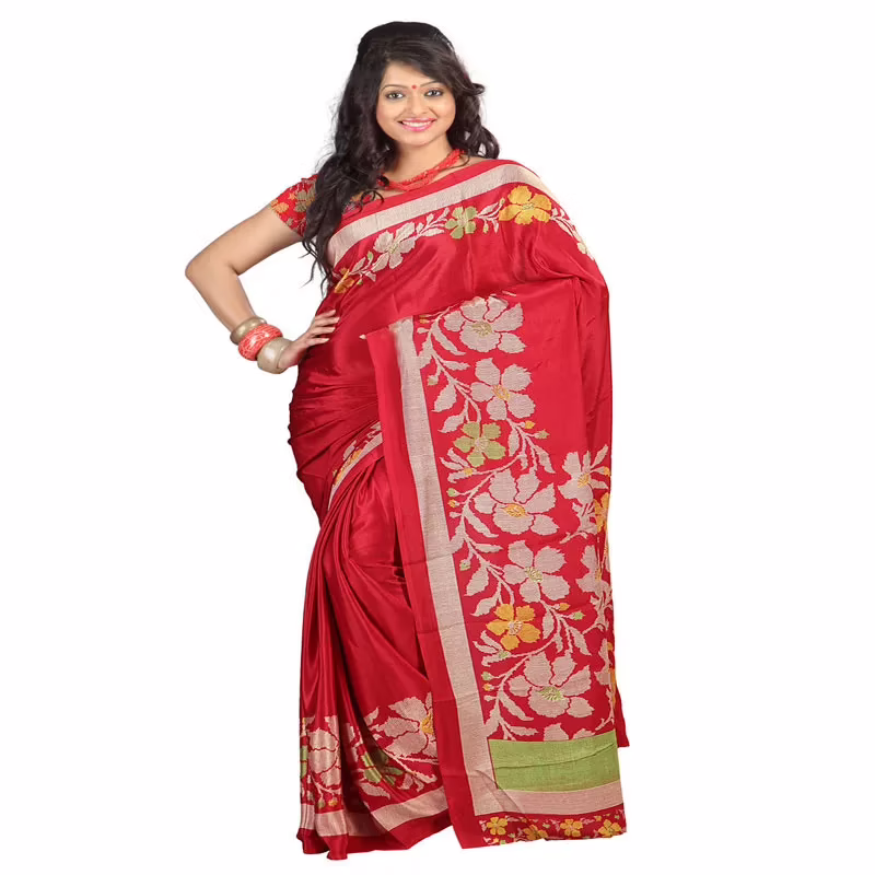 Lookslady Printed Red Crepe saree