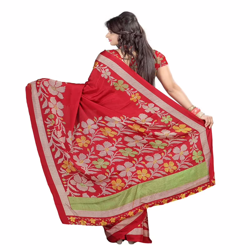 Lookslady Printed Red Crepe saree