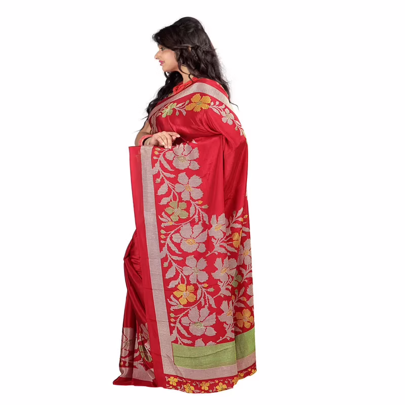 Lookslady Printed Red Crepe saree