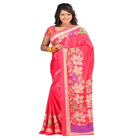 Lookslady Printed Pink Crepe saree