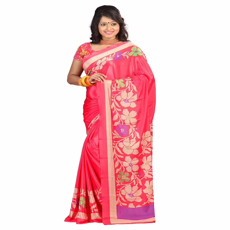 Lookslady Printed Pink Crepe saree