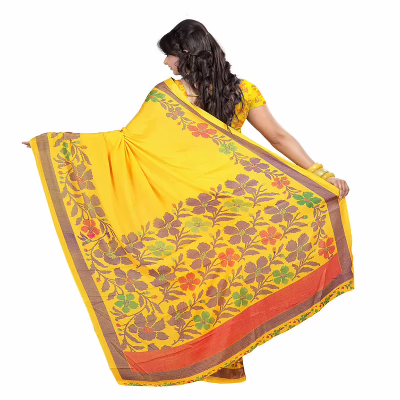 Lookslady Printed Yellow Crepe saree