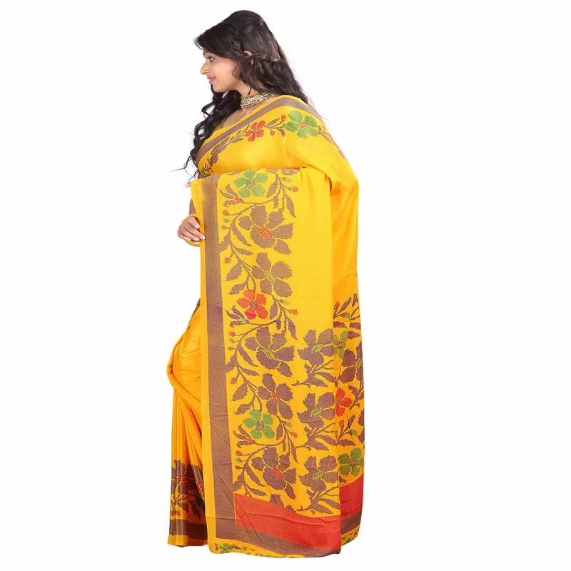 Lookslady Printed Yellow Crepe saree