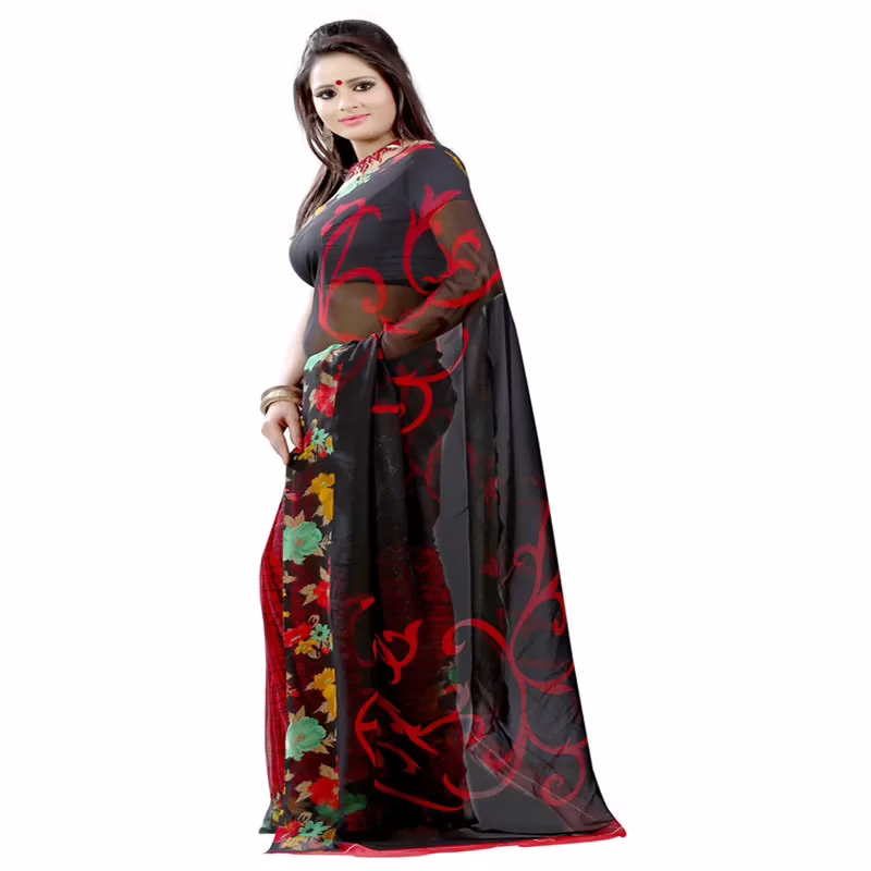 Lookslady Printed Black Faux Georgette saree