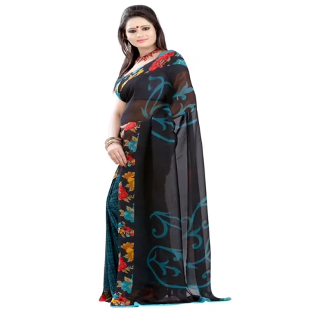 Lookslady Printed Black Faux Georgette saree
