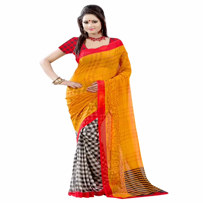 Lookslady Printed Yellow Chiffon saree