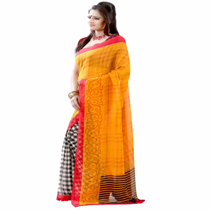 Lookslady Printed Yellow Chiffon saree