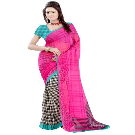 Lookslady Printed Pink Chiffon saree