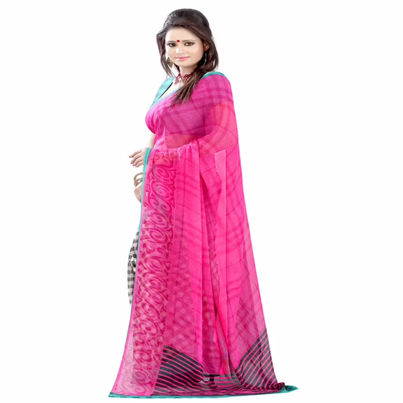 Lookslady Printed Pink Chiffon saree
