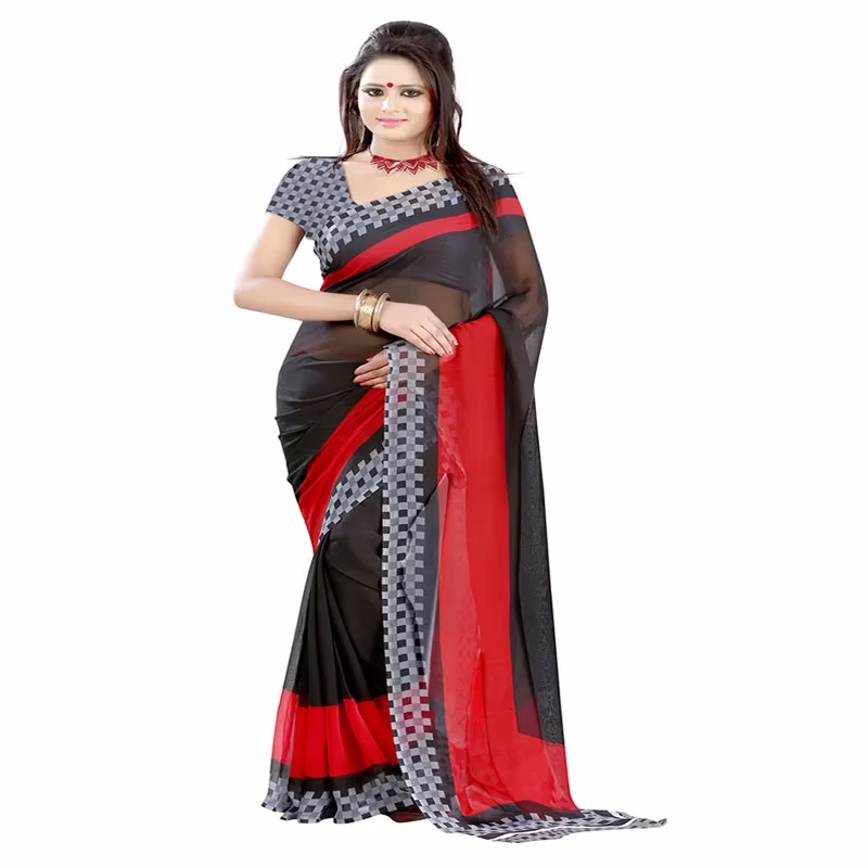 Lookslady Printed Black Faux Georgette saree