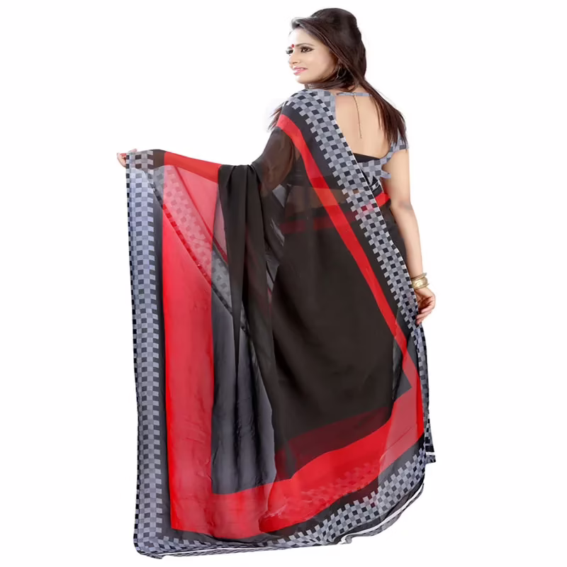 Lookslady Printed Black Faux Georgette saree