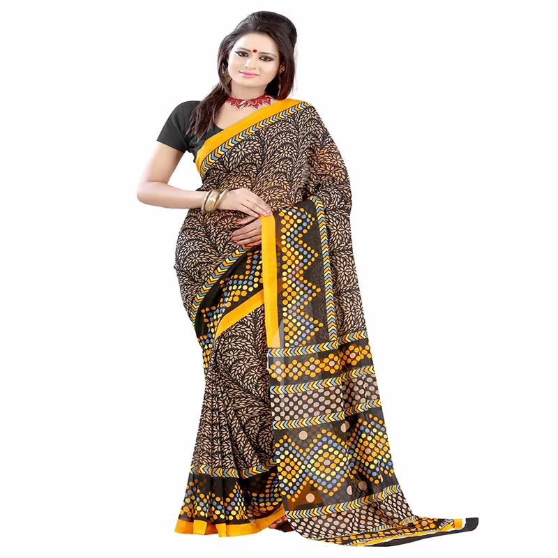 Lookslady Printed Black Faux Georgette saree