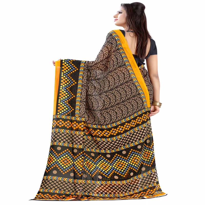 Lookslady Printed Black Faux Georgette saree