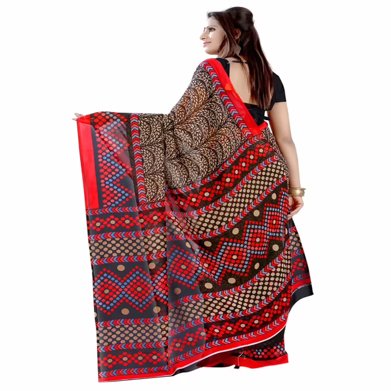 Lookslady Printed Red Faux Georgette saree