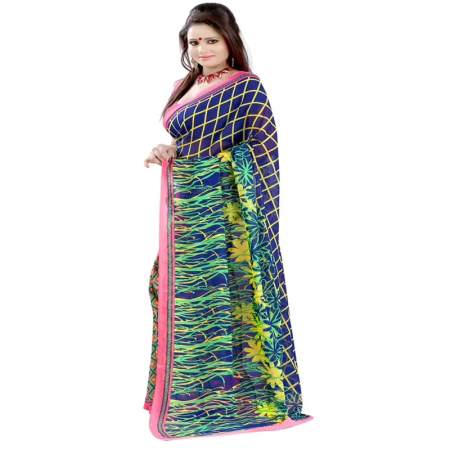 Lookslady Printed Blue Faux Georgette saree