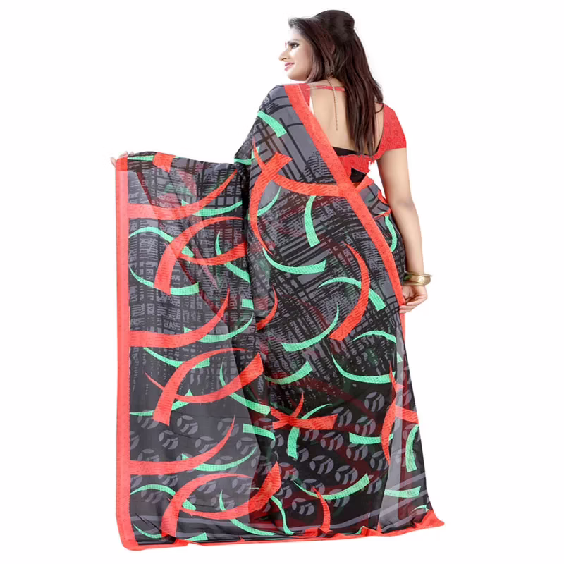 Lookslady Printed Black Faux Georgette saree