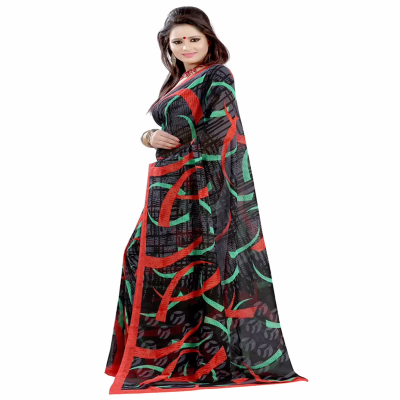 Lookslady Printed Black Faux Georgette saree
