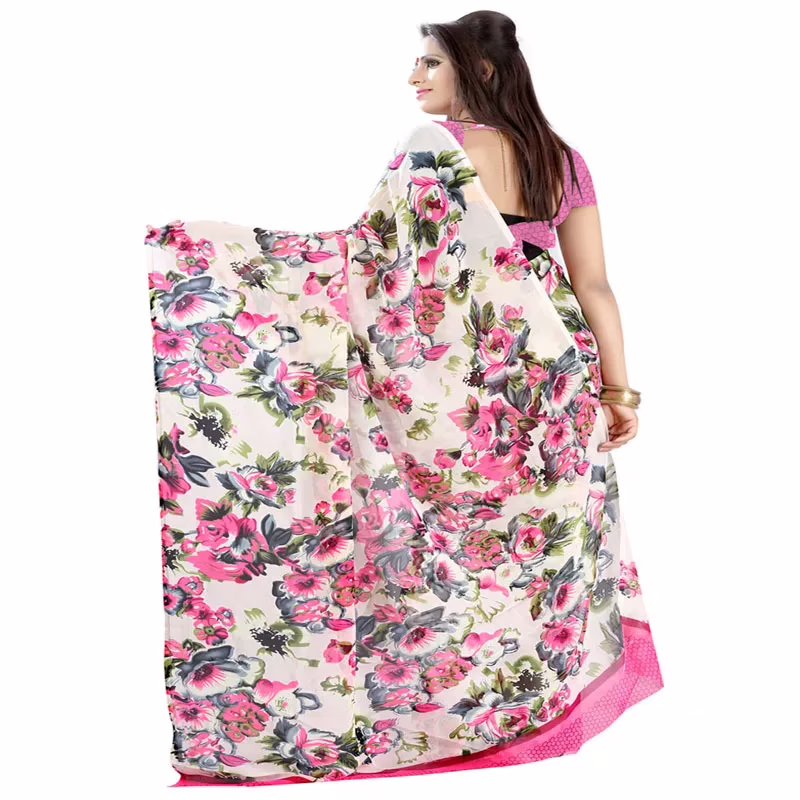 Lookslady Printed White Faux Georgette saree