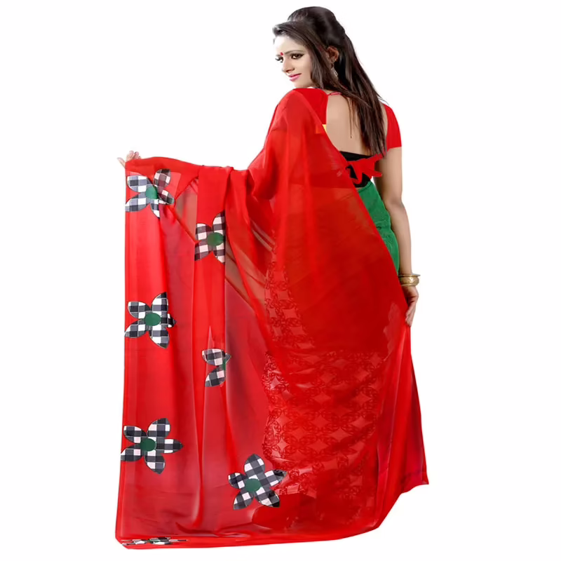 Lookslady Printed Red Faux Georgette saree