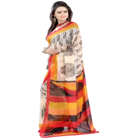 Lookslady Printed Red Chiffon saree