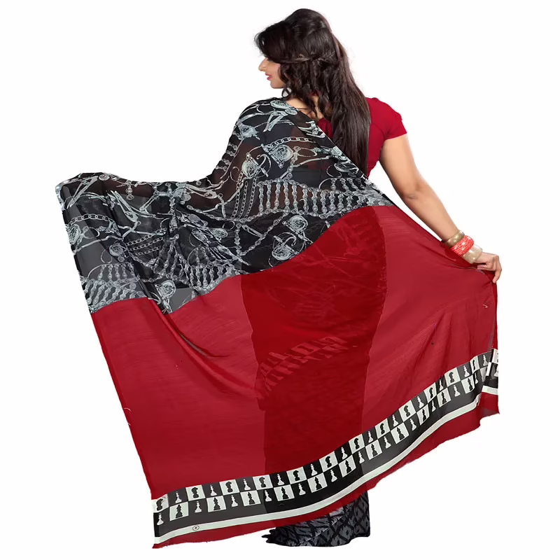Lookslady Printed Red Faux Georgette saree