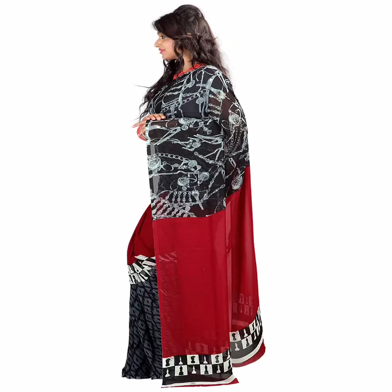 Lookslady Printed Red Faux Georgette saree