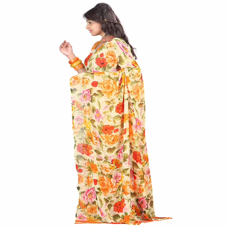 Lookslady Printed Orange Faux Georgette saree