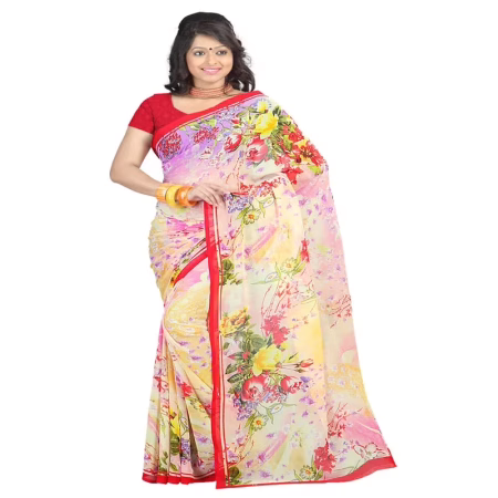 Lookslady Printed Pink Faux Georgette saree