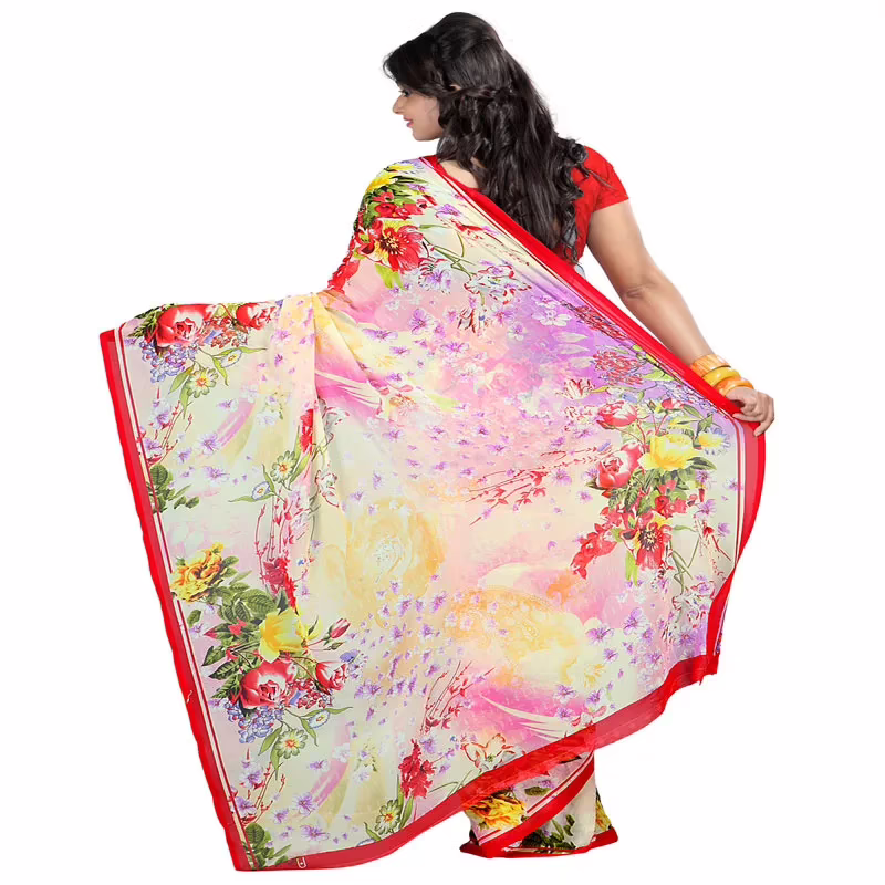 Lookslady Printed Pink Faux Georgette saree