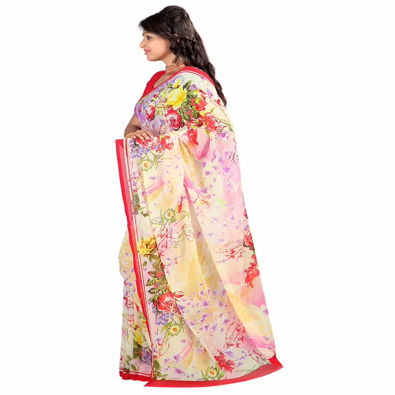 Lookslady Printed Pink Faux Georgette saree