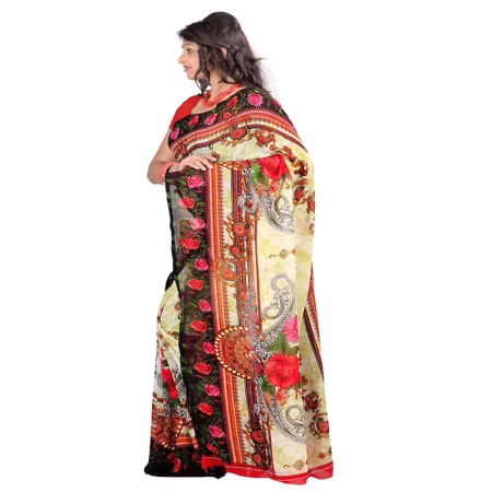 Lookslady Printed Beige Faux Georgette saree