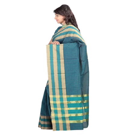 Lookslady Printed Turquoise & Dark Blue Cotton Saree