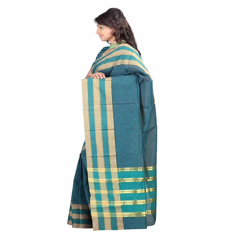 Lookslady Printed Turquoise & Dark Blue Cotton Saree
