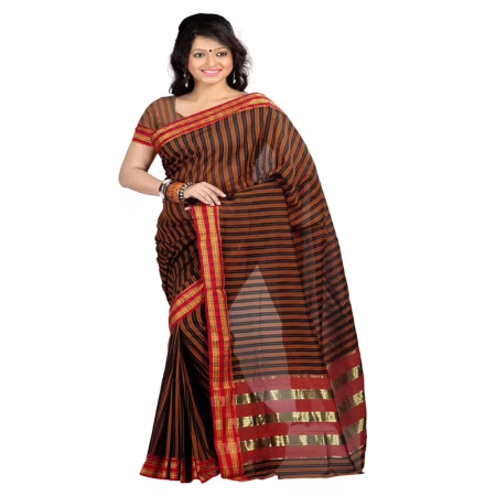 Lookslady Printed Brown & Black Cotton Saree