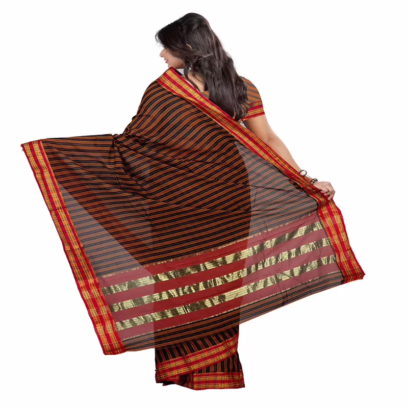 Lookslady Printed Brown & Black Cotton Saree