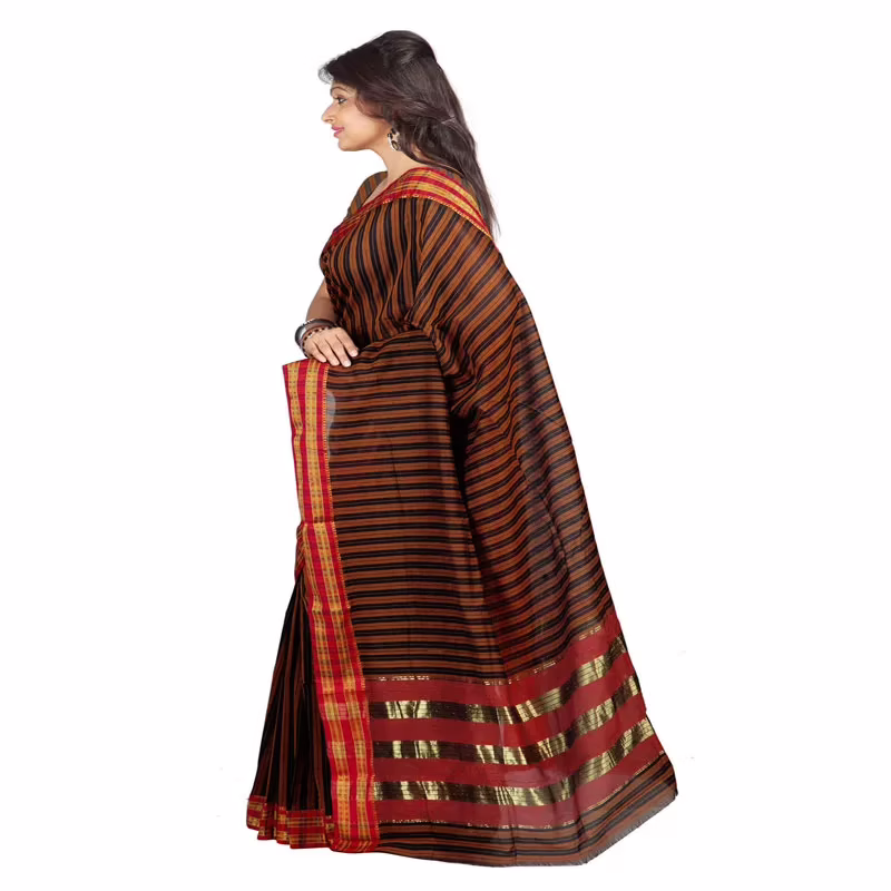 Lookslady Printed Brown & Black Cotton Saree