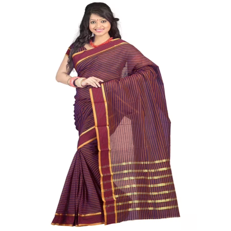 Lookslady Printed Violet & Orange Cotton Saree